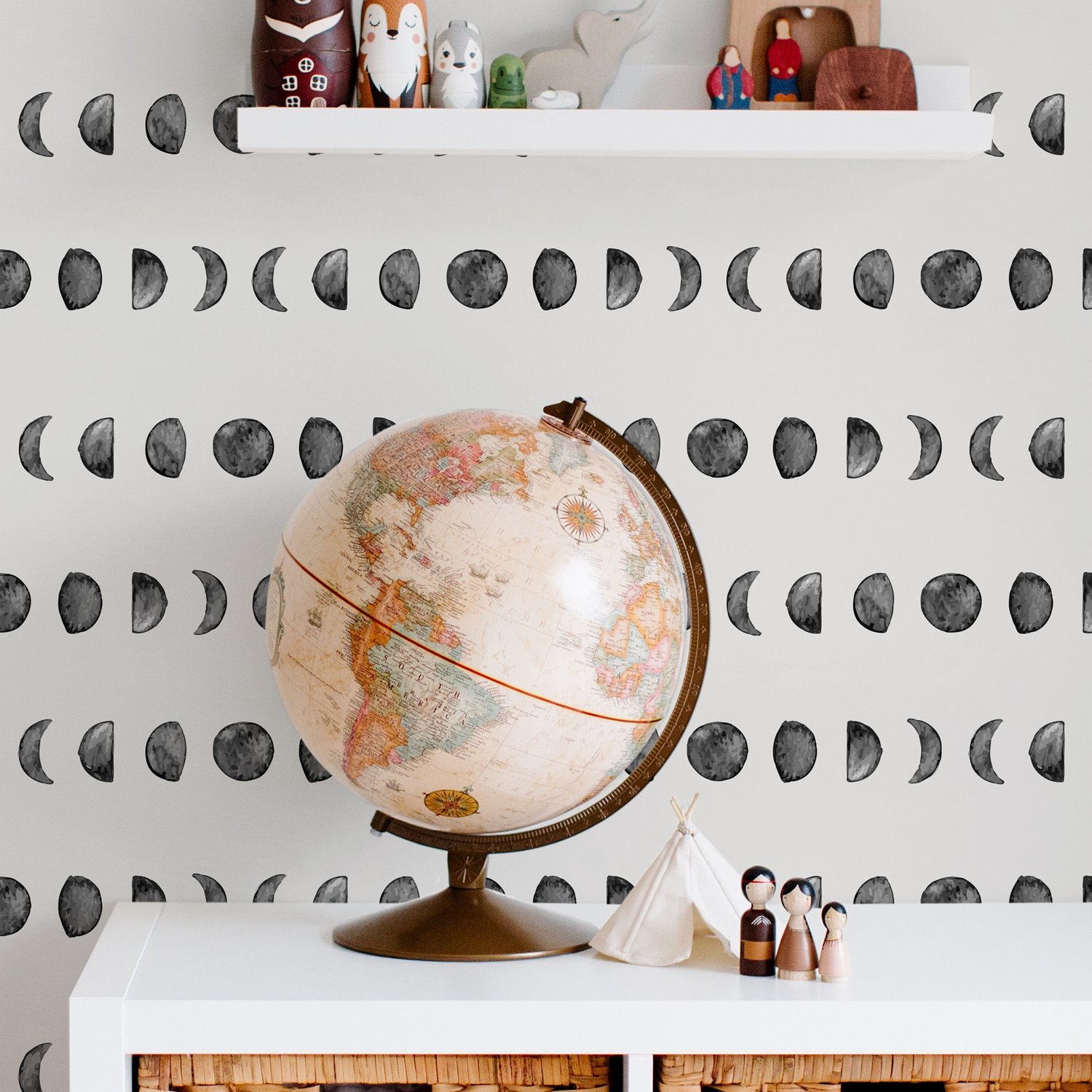 Watercolor Fullmoon Crescent Pattern Wallpaper Mural - Peel and Stick