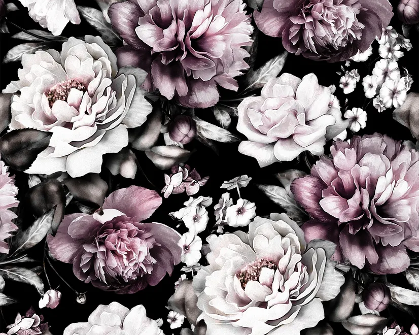 Vintage Dark Large Peony Flower Wallpaper Mural