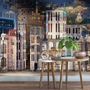 Dark Mosaic City Landscape Wallpaper Mural