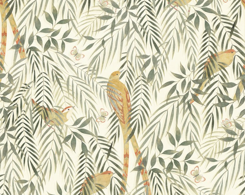 Watercolor Tropical Bird Garden Wallpaper Mural