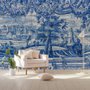 Blaue Chinoiserie mit Pinsel-Tile-Muster Fototapete