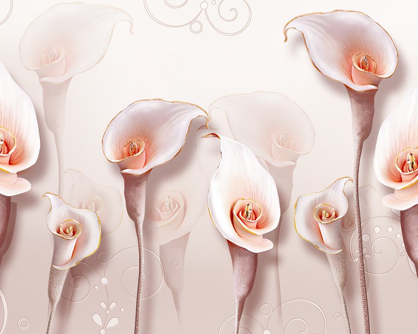 Elégant Papier peint panoramique floral 3D Calla Lily