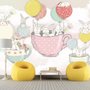 Papier peint panoramique lapins volants dans les tasses avec ballons