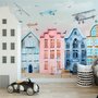 Helicopters on Colorful Amsterdam Style Houses Wallpaper Mural