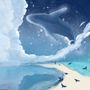 Cartoon Whale with Nightscape Wallpaper Mural