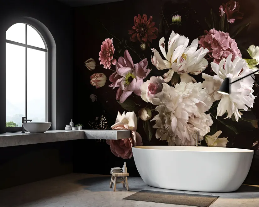 Dark Peony Floral Bouquet Wallpaper Mural