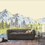 Charcoal Mountain Landscape with Lake and Pine Trees Wallpaper Mural