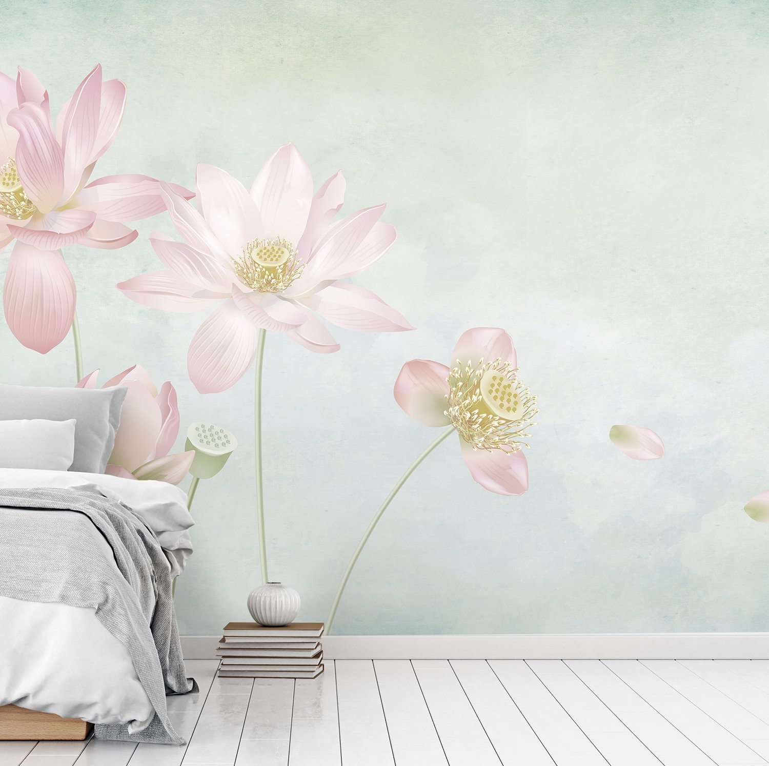 Light Pink Lotus Flower Wallpaper Mural - Peel and Stick