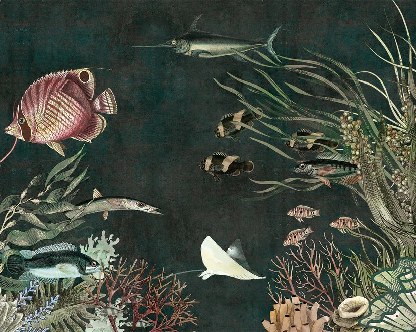 Nostalgic Underwater Fish Art Wallpaper Mural