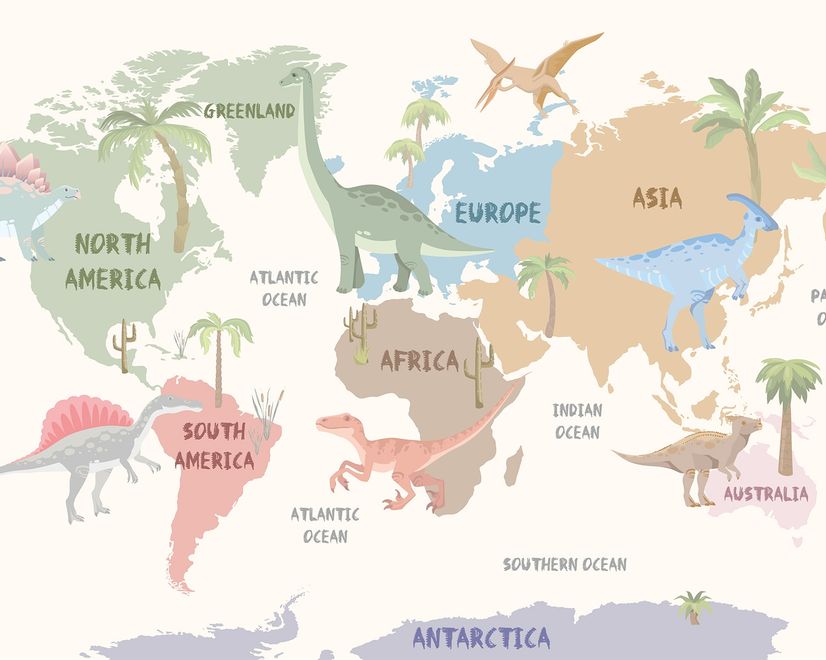 Kids Dinosaurs World Map Wallpaper Mural