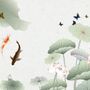 Watercolor Lotus Flower and Butterflies Wallpaper Mural