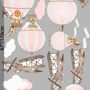 Kinder Rosa Heißluftballon und Braunes Flugzeug mit Wolken Wandtattoo