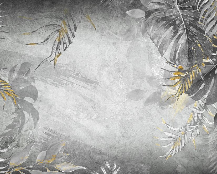 Monochrome Grunge Leaf with Splash Wallpaper Mural