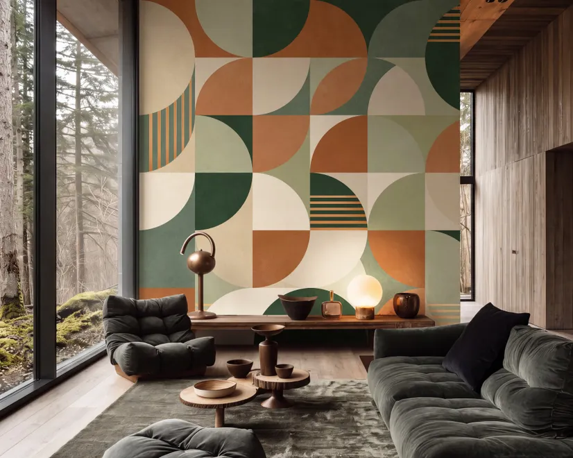 Retro Abstract Geometric Shapes Wallpaper Mural