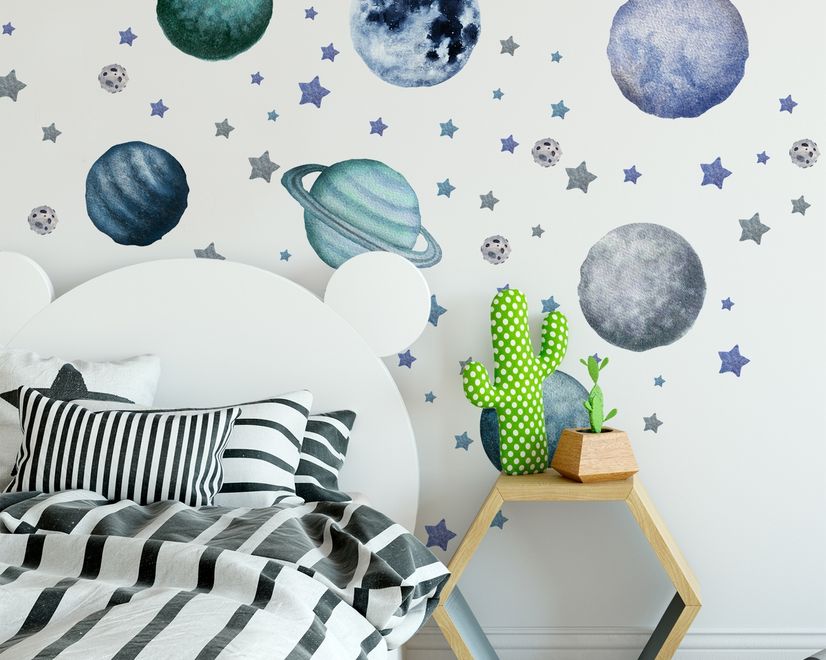Aquarell Planeten und Sterne Wandtattoo