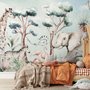 Fototapete für Kinderzimmer Safari-Tiere und Flamingos im Wald