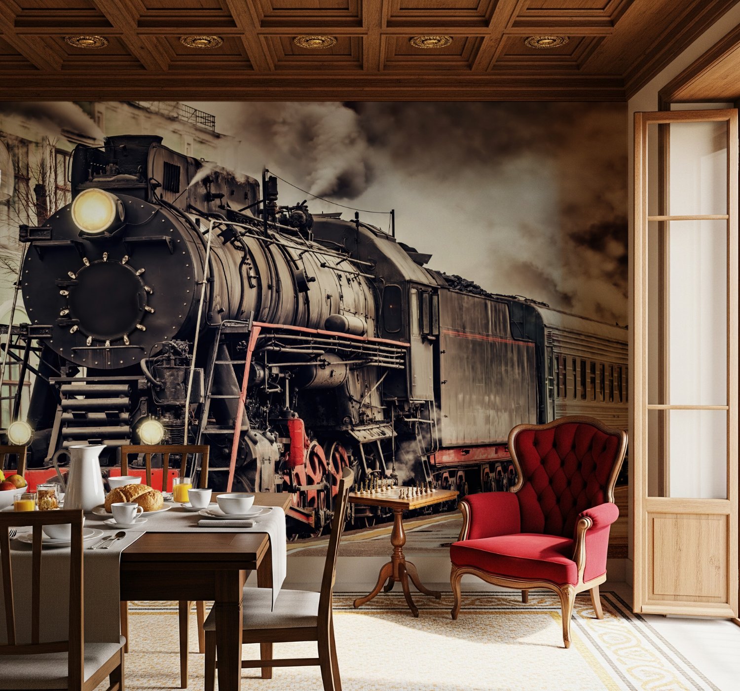 Vintage Train Wagon Railway Wallpaper Mural - Peel and Stick