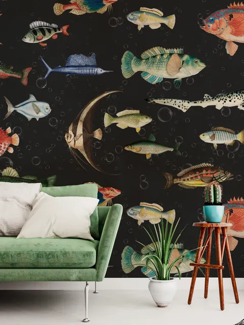 Papier peint poisson de l'océan vintage