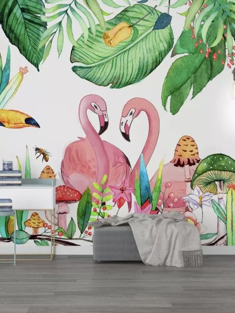 Fototapete mit Flamingos und Tukan