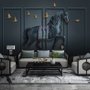 Papier peint panoramique cheval foncé effet relief 3D