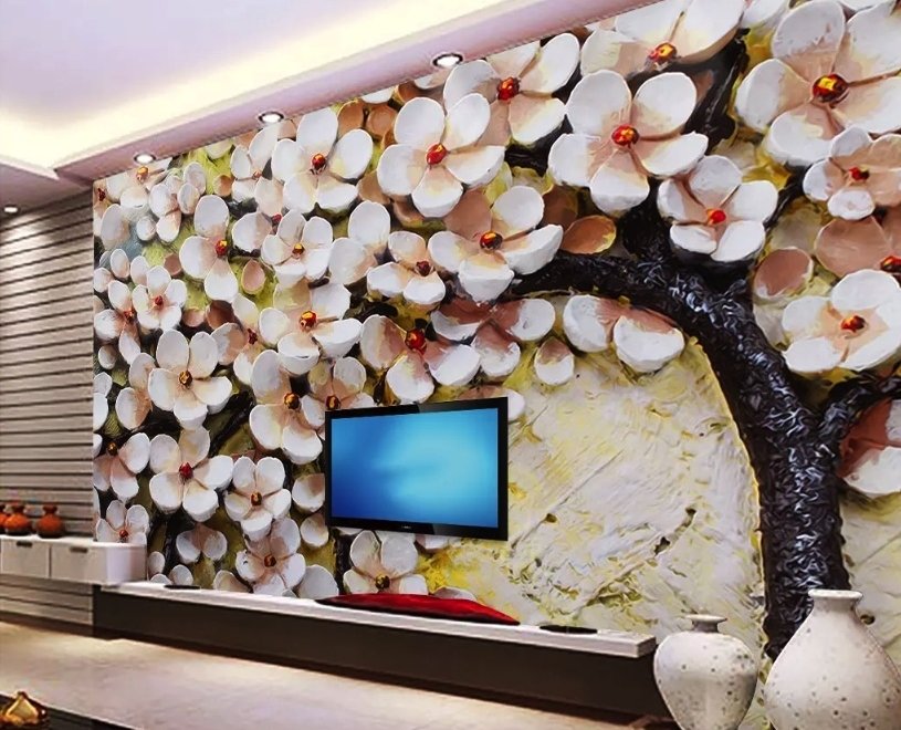 Oil Painting Cherry Blossom Wallpaper Mural