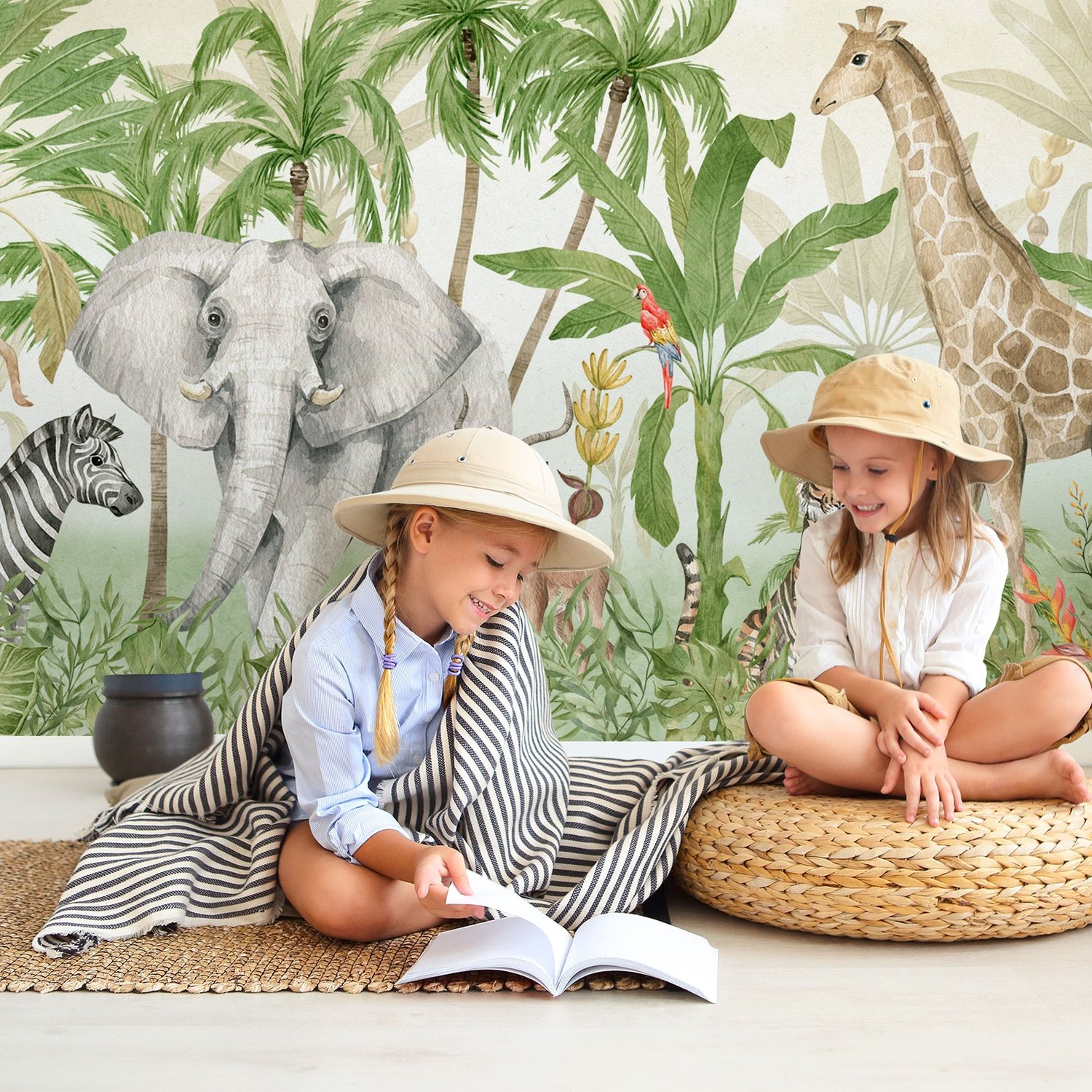 Kids Tropical Jungle Animals Wallpaper Mural - Peel and Stick