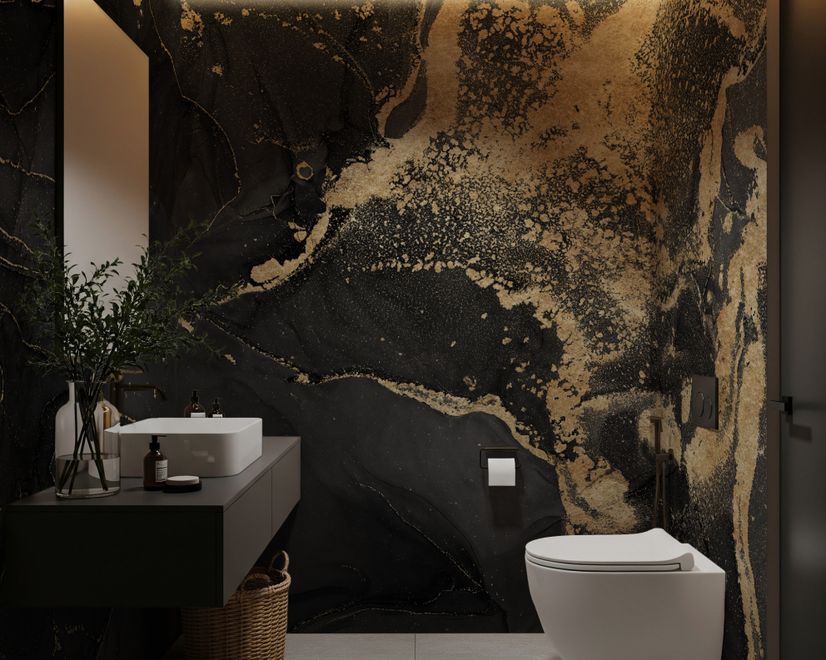 Dark Marble with Gold Faux  Wallpaper Mural