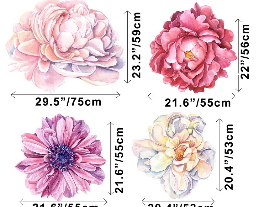 Watercolor Pink Peony Tulip Daisy Floral Bouqet Wall Decal Sticker