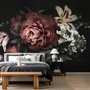 Papier peint panoramique avec pivoines et lys rouges
