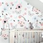 Watercolor Pink Blue Florals with Birds and Butterfly Wall Decal Sticker