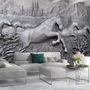 3D Embossed Look Cement Angel Horses Wallpaper Mural