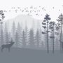 Monochrome Mountain and Forest Scape Wallpaper Mural