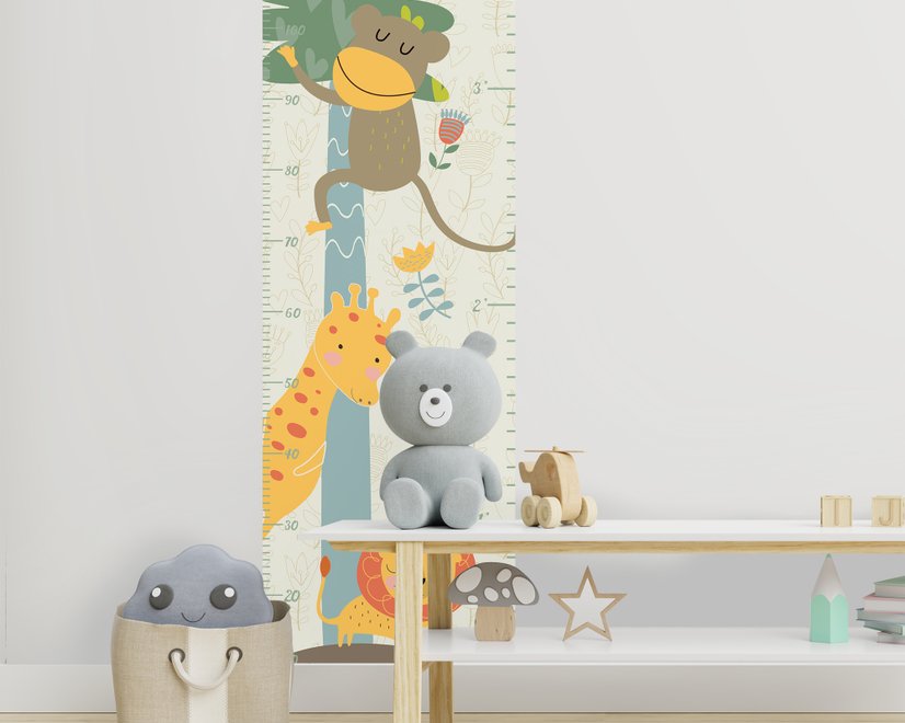 Kids Growth Chart with Tropical Animals Wall Decal Sticker