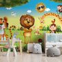 Papier peint panoramique roi lion et animaux sauvages 3D