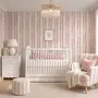 Watercolor stripe leaf wallpaper with burgundy dots and heart leaves on a bright white ground