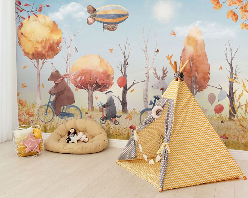 Kids Winter Animals with Zeppelin Wallpaper Mural