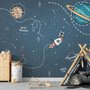 Kids Shining Cartoon Space with White Stripe Wallpaper Mural