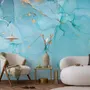 Light Blue Marble with Gold Look Splash Wallpaper Mural
