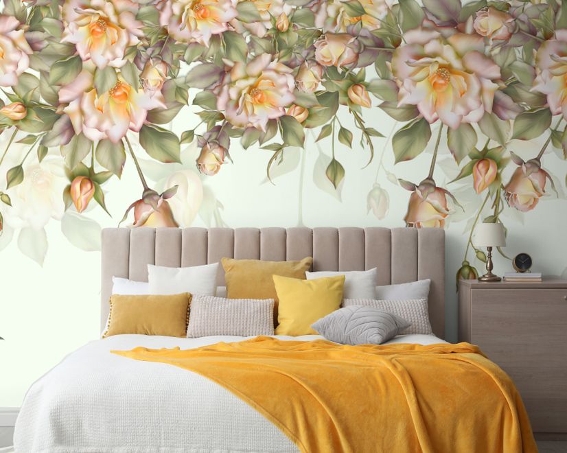 Vintage Orange Roses Wallpaper Mural