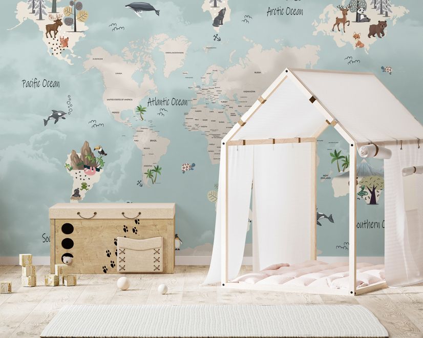 Kids Political World Map Wallpaper Mural