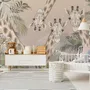 Cute Giraffes Between Tropical Leaves Wallpaper Mural