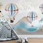 Kids Blue Brown Mountainscape with Hot Air Balloon Wallpaper Mural