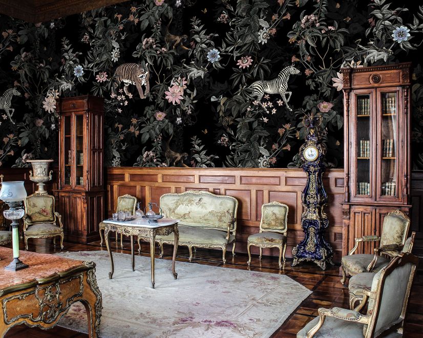Dark Botanical Plants with Animals Wallpaper Mural