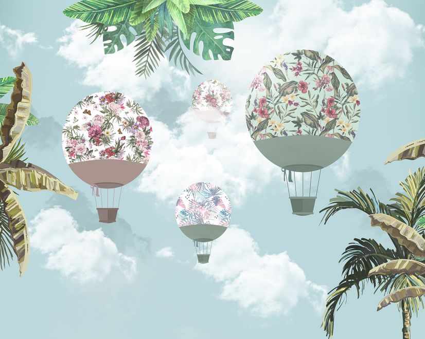 Hot Air Balloons in the Blue Sky Wallpaper Mural