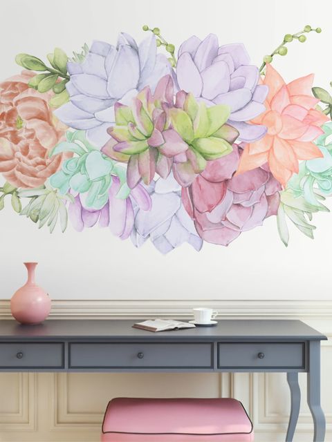 Watercolor Soft Echeveria Cactus Florals Wall Decal Sticker