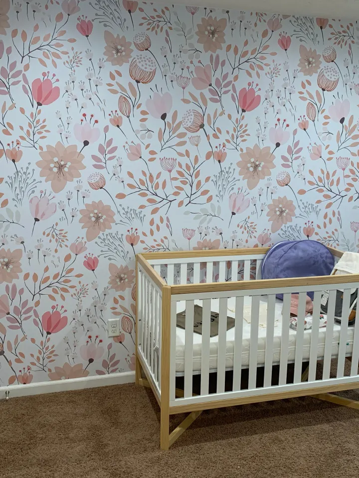 Kids Soft Light Pink / Blue Wildflowers Floral Pattern Wallpaper Mural
