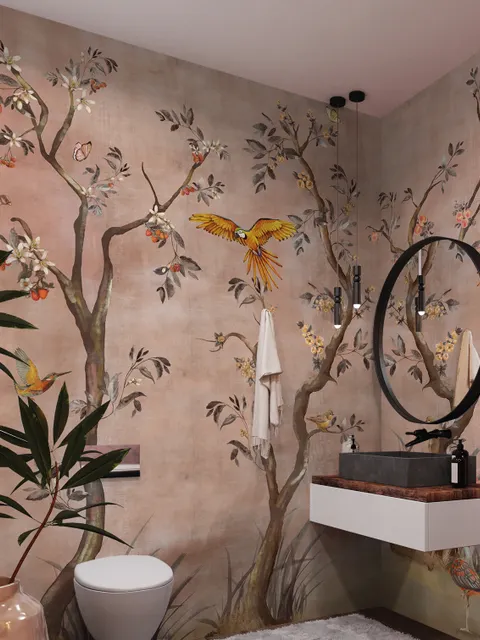 Watercolor Chinoiserie Fruit Trees Wallpaper Mural