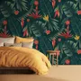 Red Floral and Palm Leaf Pattern Wallpaper Mural