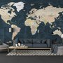 Papier peint panoramique de la carte du monde politique bleu marine
