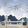 Kids Snowy Mountain with Plane and Balloons Wallpaper Mural